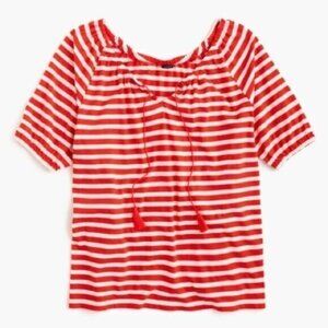 J. Crew Knit Peasant Short Sleeve Red Stripe Top